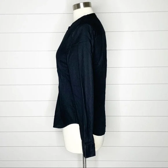 Madewell Textureweave Popover Split Neck Cotton Top Black Size Small - Picture 4 of 6